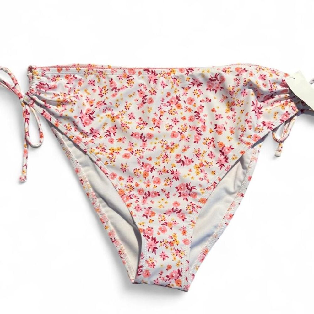 Ninety Nine Degrees Floral Side Tie Bikini Bottoms Women's Large NWT Pink Swim